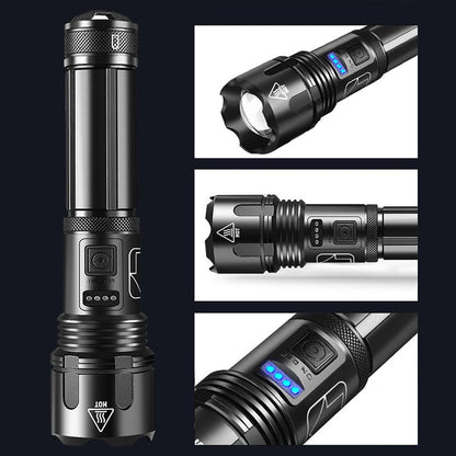 High-Power Rechargeable Flashlight with Adjustable Beam and 550m Range