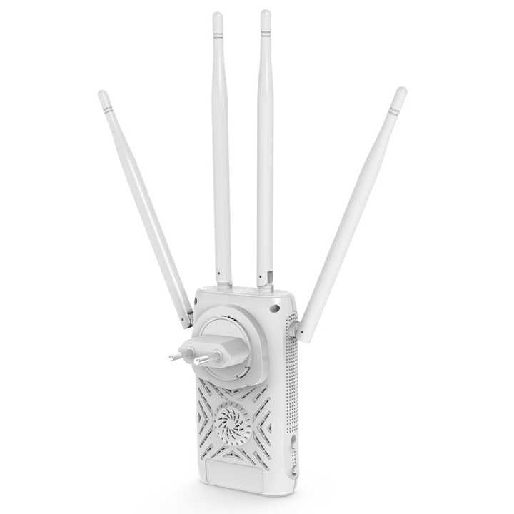 Internet Signal Booster and Repeater with 4 Antennas, 1200Mbps Plug-In WiFi Range Extender for Home and Office