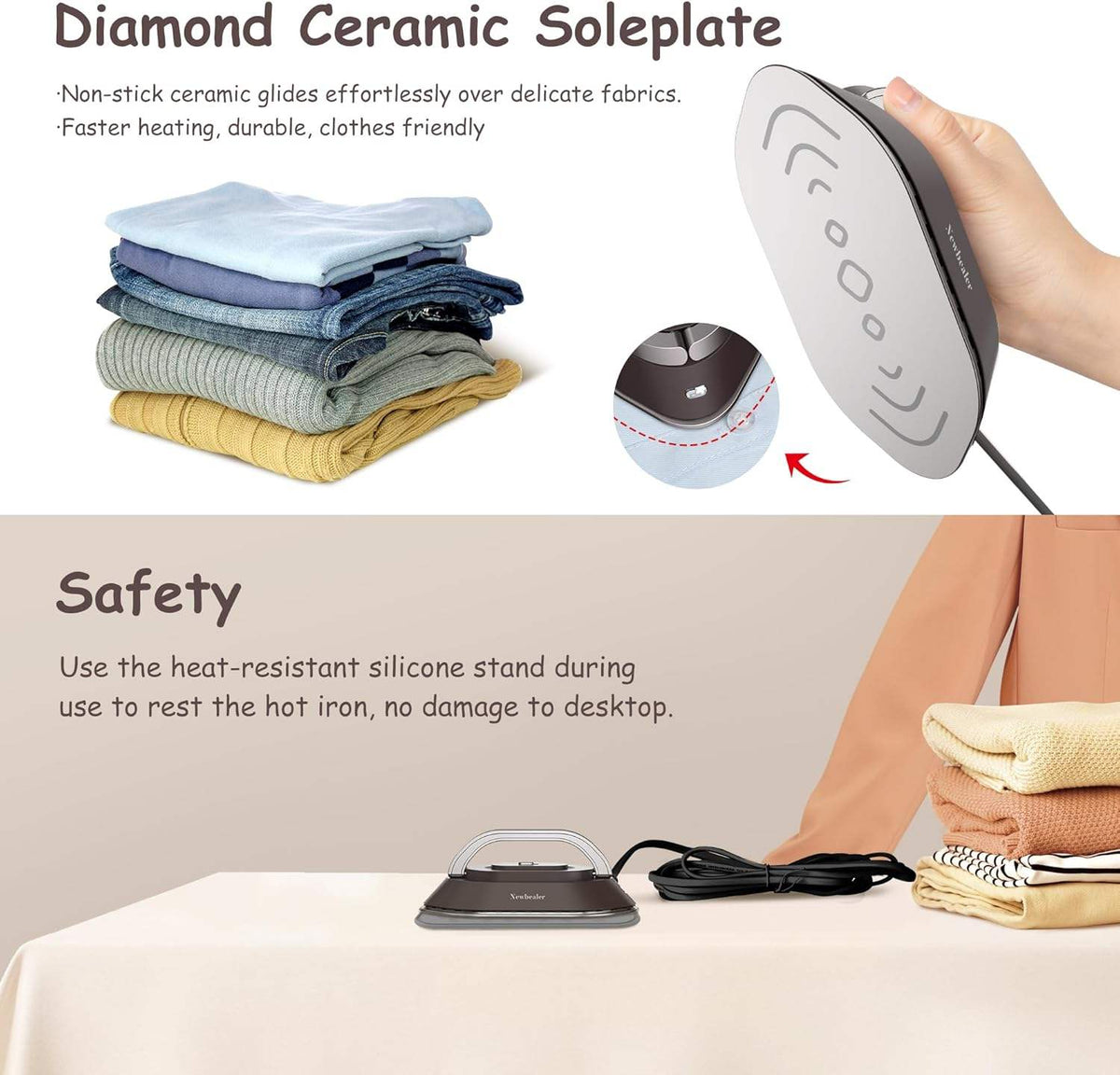 Portable Iron with Quick Heat Technology & Collapsible Handle