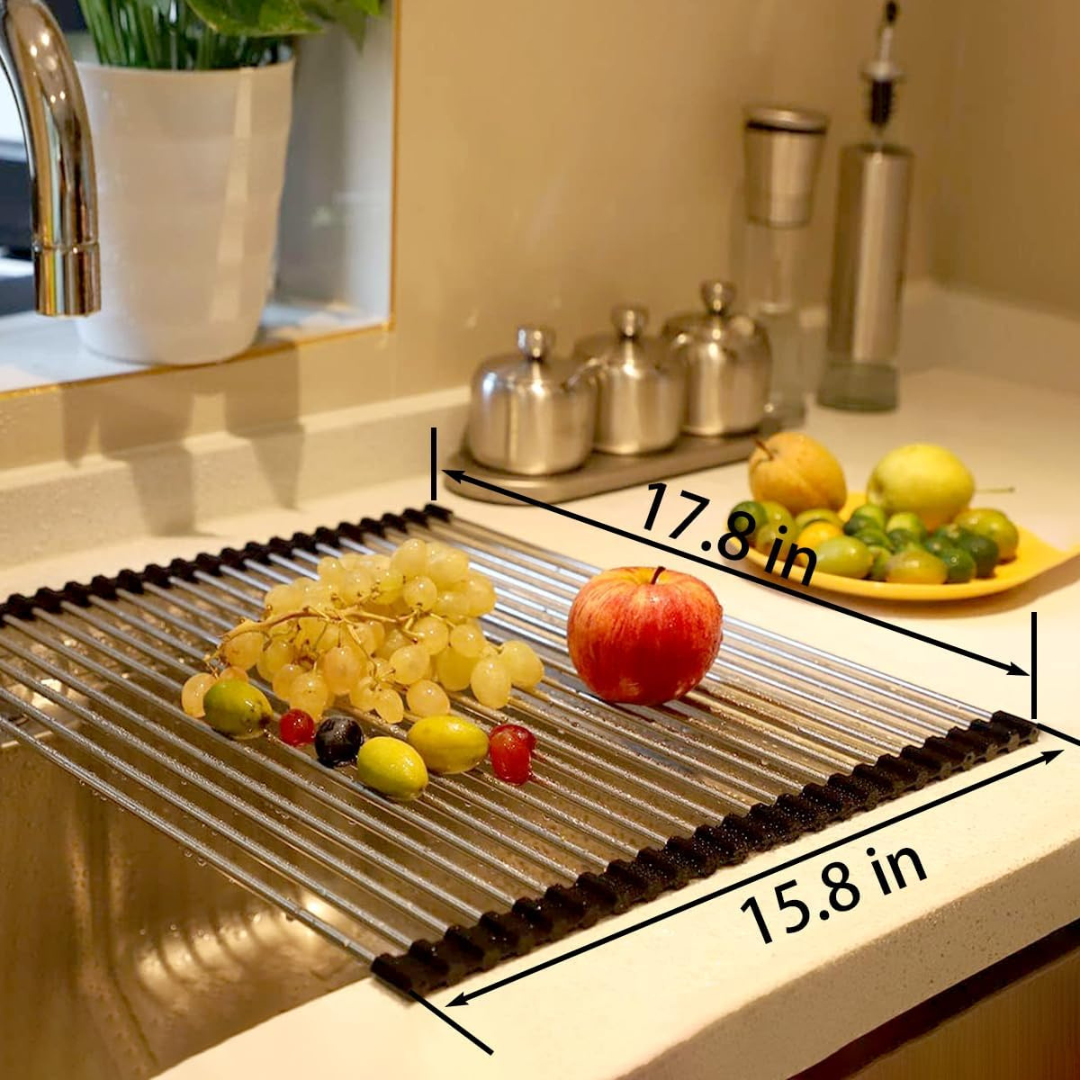 Over-Sink Dish Drying Rack with Rolling Design