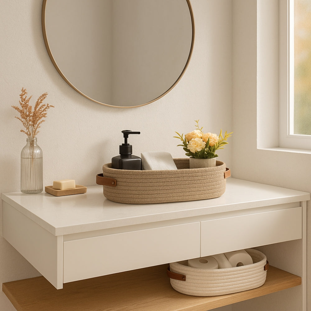 Chic Organizer Basket for Storage – Woven Design with Two Handles
