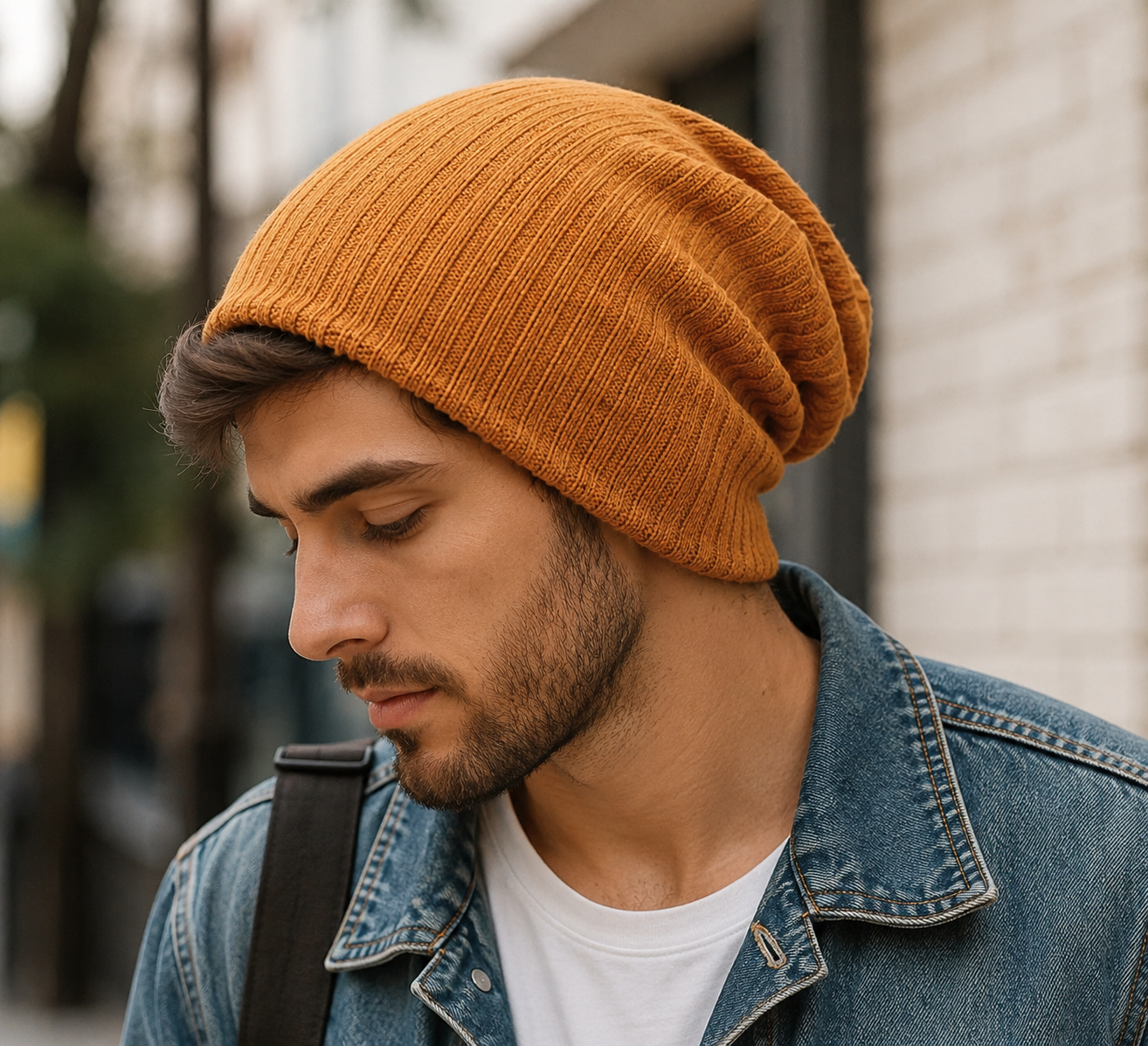 Unisex Double Layer Knit Beanie Hat with Wheat Design for Winter, One Size