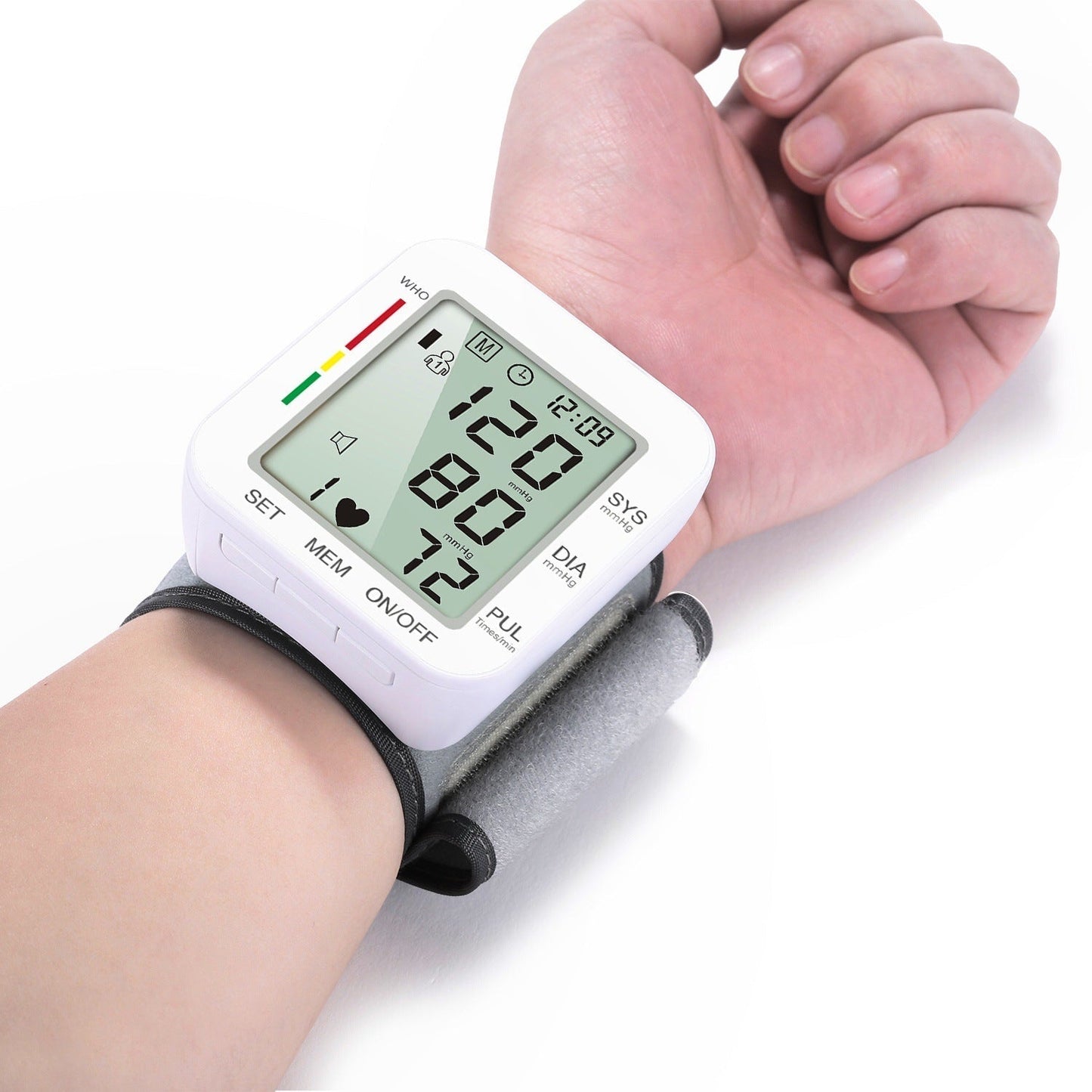 Wrist Blood Pressure Monitor with Voice Notifications and Dual Memory