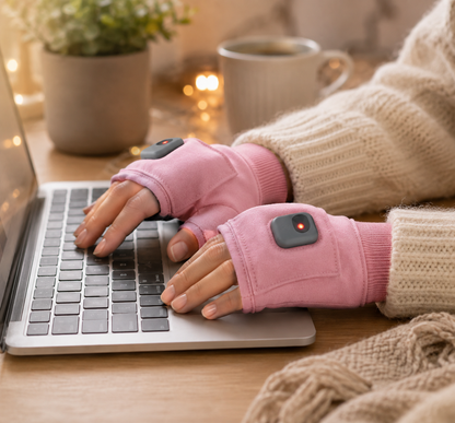 Electric Hand Warmer Fingerless Gloves – USB Rechargeable, 3 Heat Levels, 1800mAh Battery for Winter Use