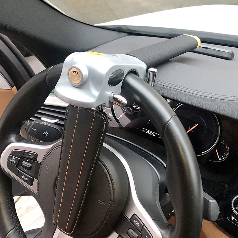Heavy-Duty Steering Wheel Lock with Tri-Directional Security System