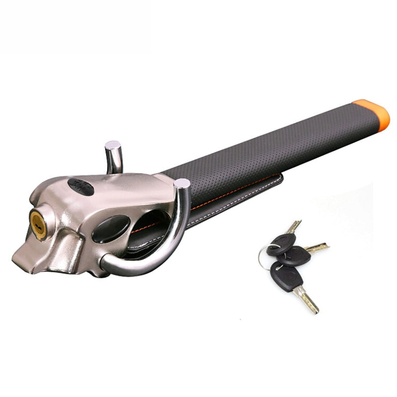 Heavy-Duty Steering Wheel Lock with Tri-Directional Security System