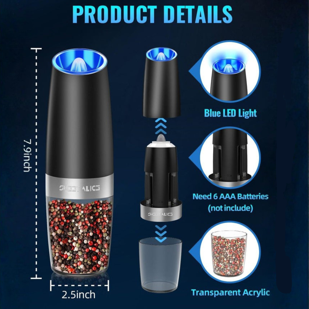 Smart Spice Mill with Gravity Activation and Custom Grind Settings
