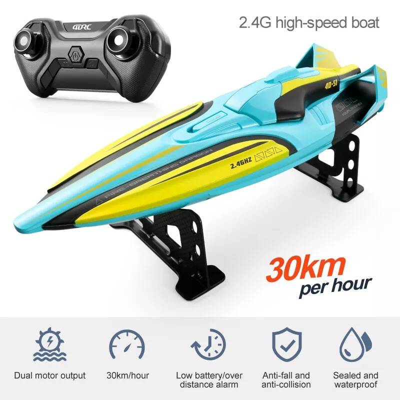 Remote Control Speedboat with Dual Motors and LED Lighting for Water Play
