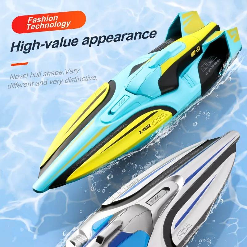Remote Control Speedboat with Dual Motors and LED Lighting for Water Play