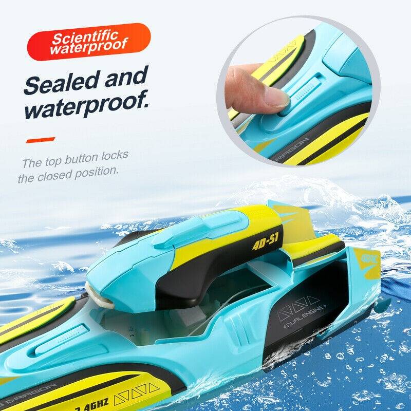 Remote Control Speedboat with Dual Motors and LED Lighting for Water Play