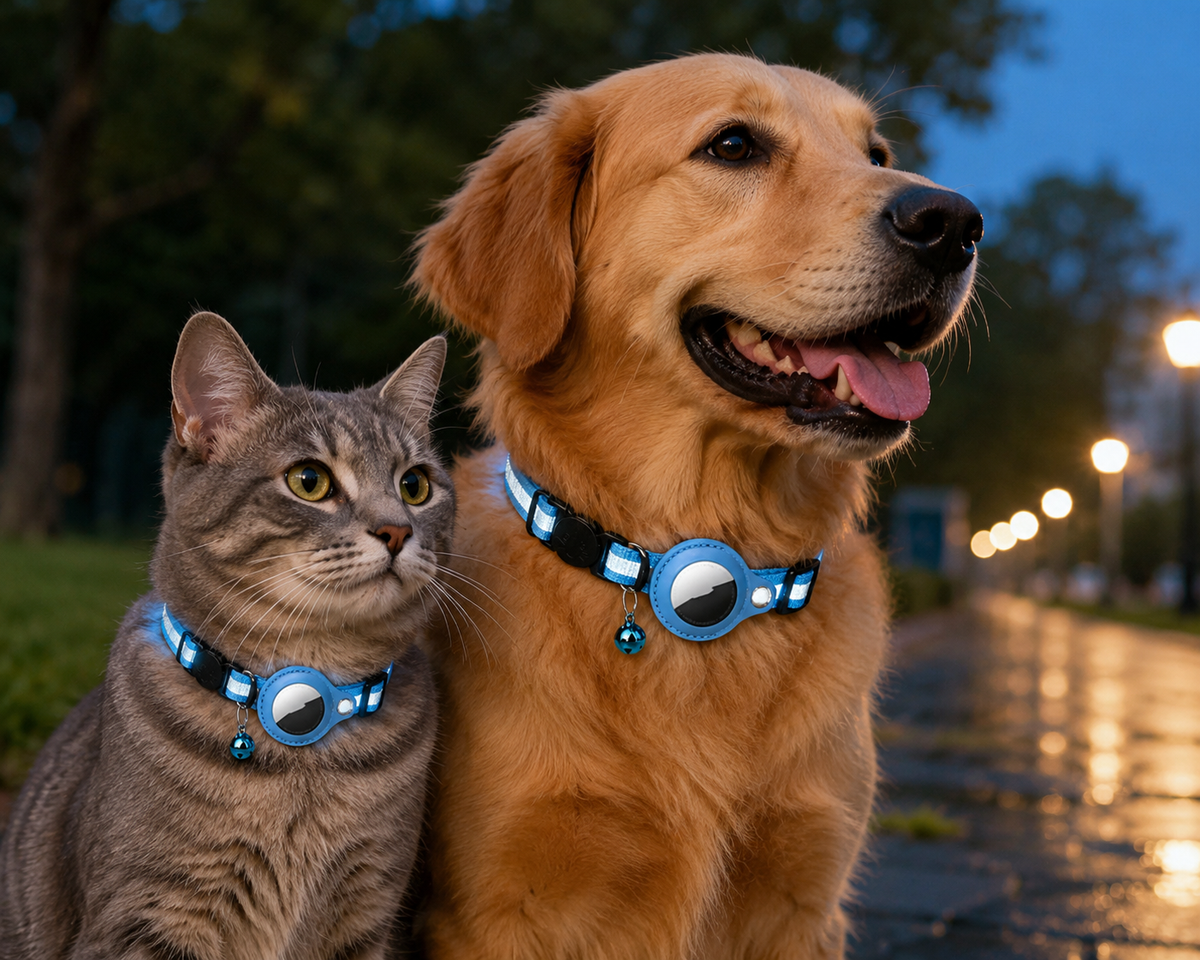 Adjustable Quick Release Nylon Collar for Dogs and Cats with AirTag Holder, Waterproof and Reflective