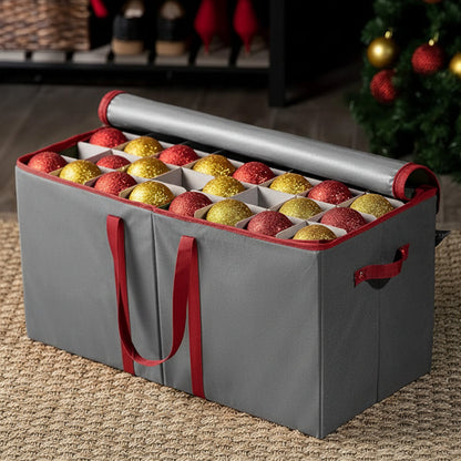 Storage Box for Christmas Ornaments with Adjustable Compartments