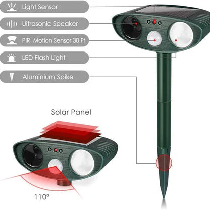 Solar-Powered Ultrasonic Rabbit Deterrent with Flashing Light