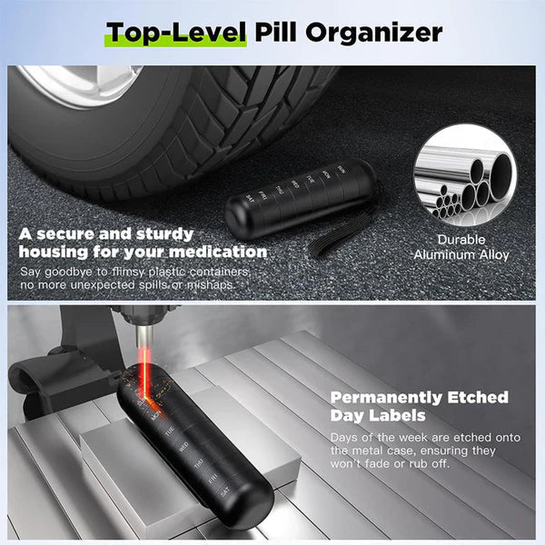 Travel-Friendly 7-Day Pill Holder in Durable Aluminum