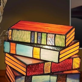 Literary Glow Stained Glass Book Lamp