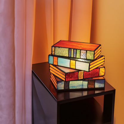 Literary Glow Stained Glass Book Lamp