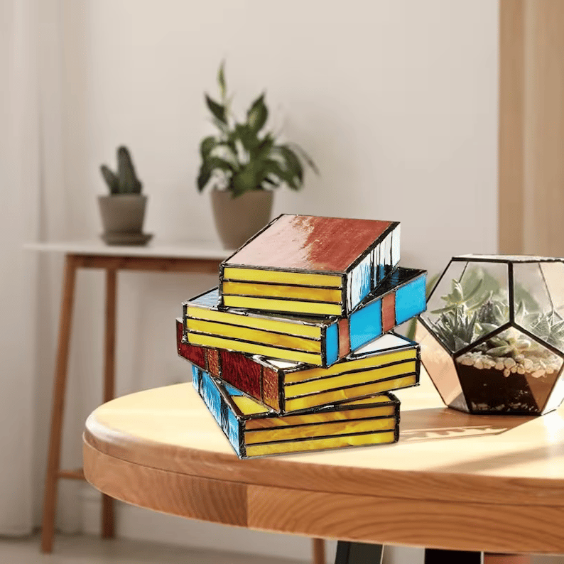 Literary Glow Stained Glass Book Lamp