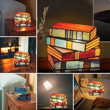 Literary Glow Stained Glass Book Lamp