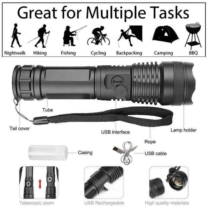 UltraBright 90000 Lumens Rechargeable LED Flashlight