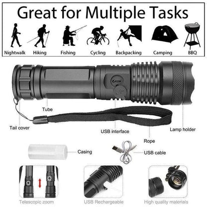 UltraBright 90000 Lumens Rechargeable LED Flashlight