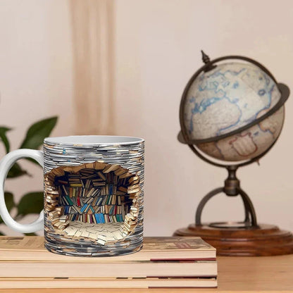Literary Haven 3D Coffee Mug for Avid Readers