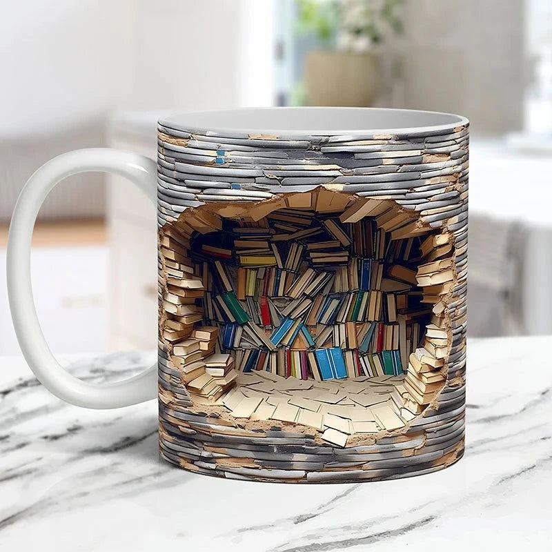 Literary Haven 3D Coffee Mug for Avid Readers