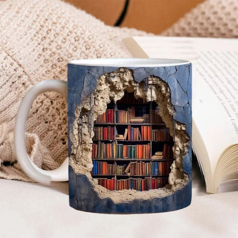 Literary Haven 3D Coffee Mug for Avid Readers