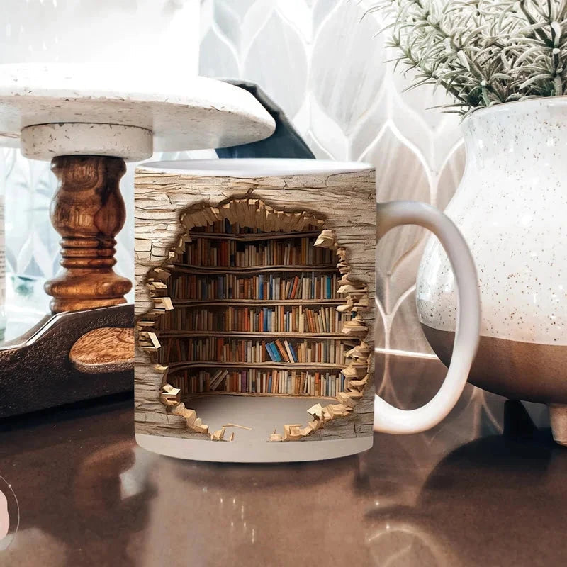 Literary Haven 3D Coffee Mug for Avid Readers