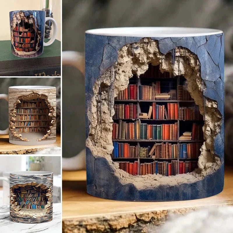 Literary Haven 3D Coffee Mug for Avid Readers