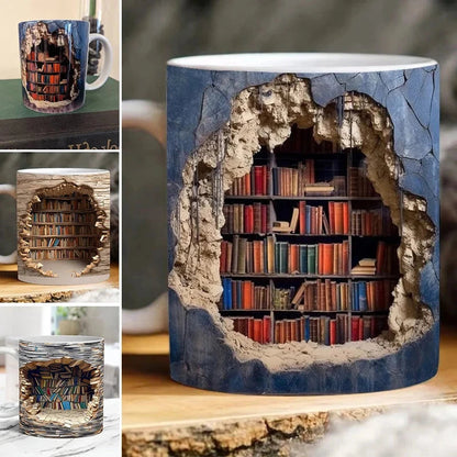 Literary Haven 3D Coffee Mug for Avid Readers