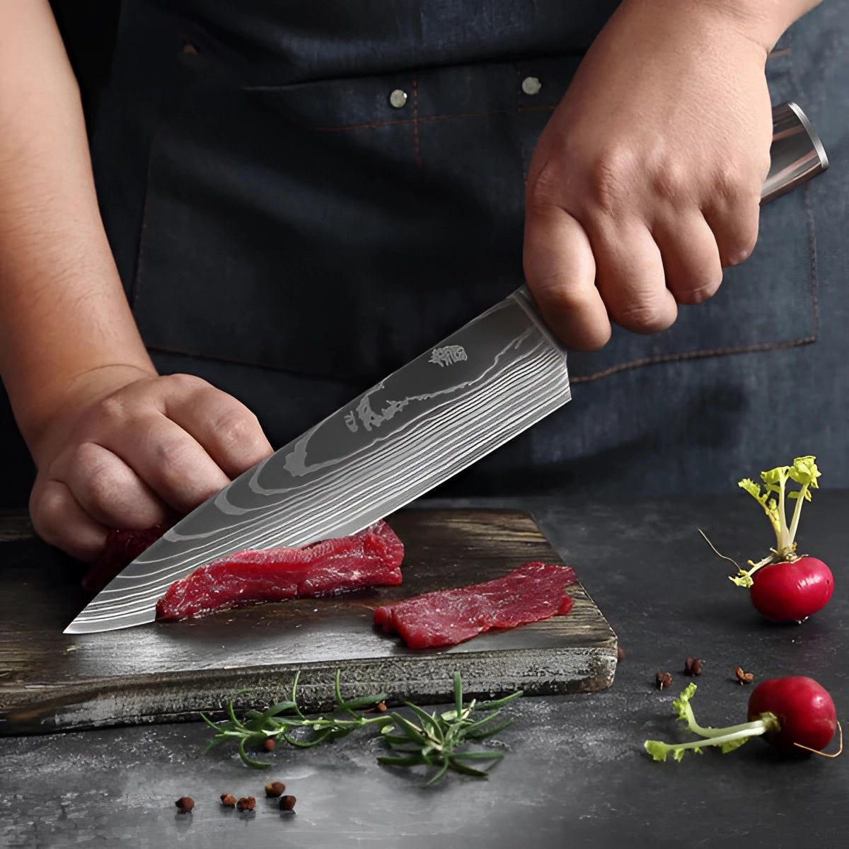 Chef Knife Set in Damascus Steel with Comfortable Wood Handle – Culinary Expertise