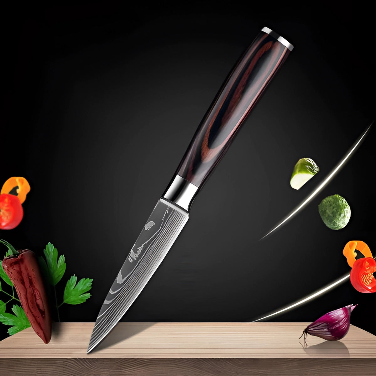 Chef Knife Set in Damascus Steel with Comfortable Wood Handle – Culinary Expertise