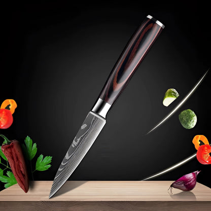 Chef Knife Set in Damascus Steel with Comfortable Wood Handle – Culinary Expertise