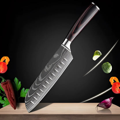 Chef Knife Set in Damascus Steel with Comfortable Wood Handle – Culinary Expertise