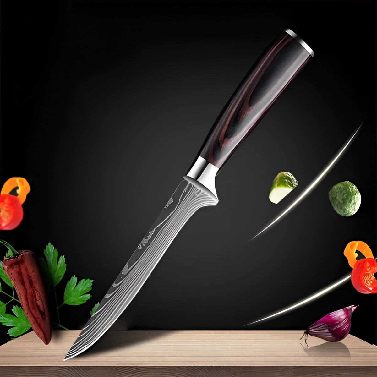 Chef Knife Set in Damascus Steel with Comfortable Wood Handle – Culinary Expertise