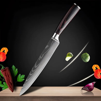 Chef Knife Set in Damascus Steel with Comfortable Wood Handle – Culinary Expertise