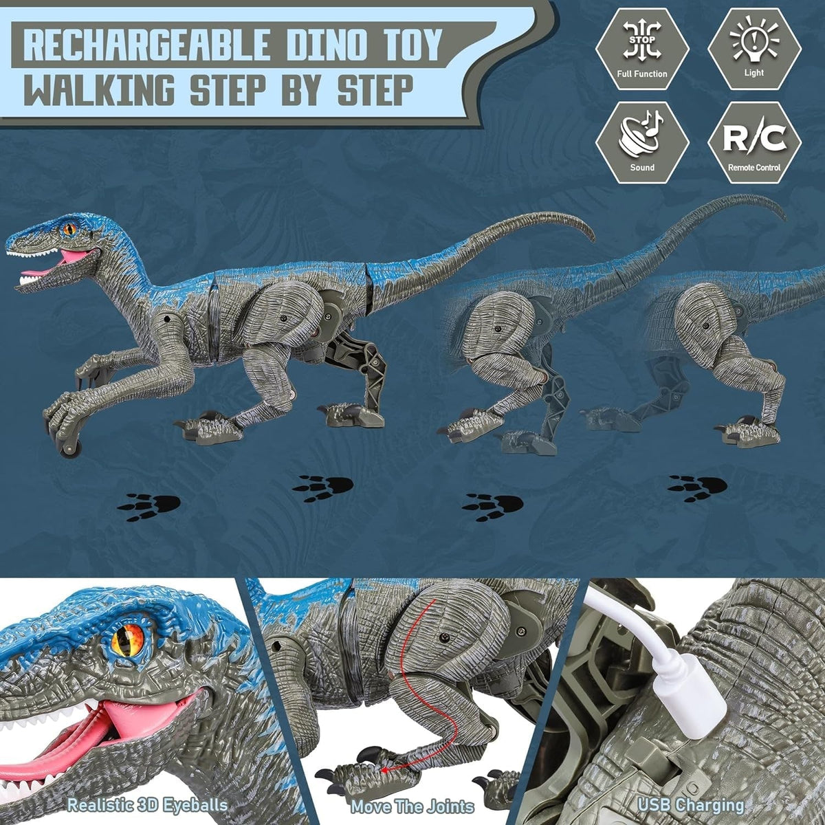 Remote-Controlled Velociraptor Dinosaur with Sound Effects for Creative Play