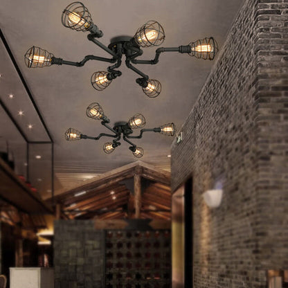 Rustic Industrial Flush Mount Ceiling Light - Iron Pipe Design