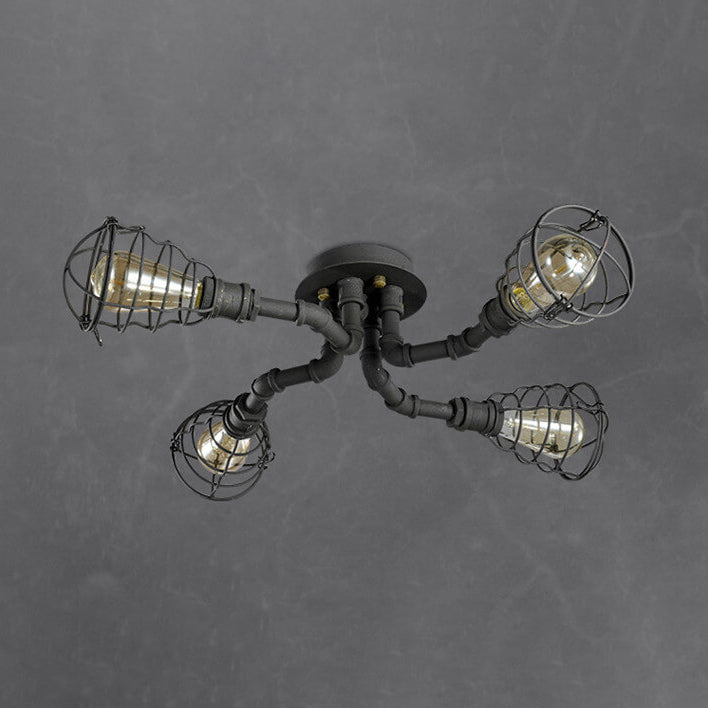 Rustic Industrial Flush Mount Ceiling Light - Iron Pipe Design