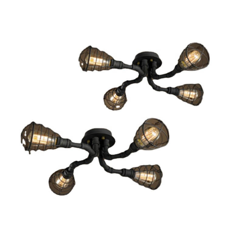 Rustic Industrial Flush Mount Ceiling Light - Iron Pipe Design