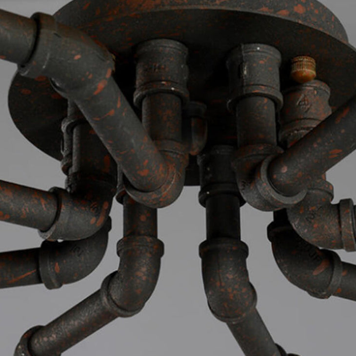 Rustic Industrial Flush Mount Ceiling Light - Iron Pipe Design
