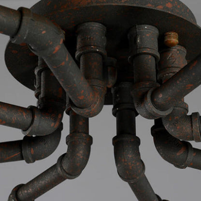 Rustic Industrial Flush Mount Ceiling Light - Iron Pipe Design