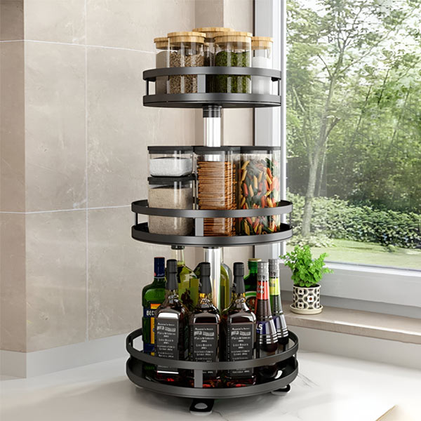 360-Degree Rotating Metal Storage Rack with Three Levels