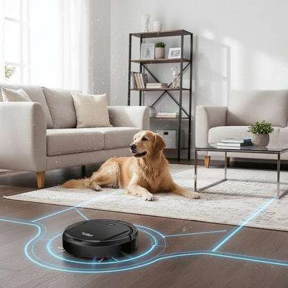 Quiet Robot Vacuum with Fine Particle Filter for Hard Surface Cleaning