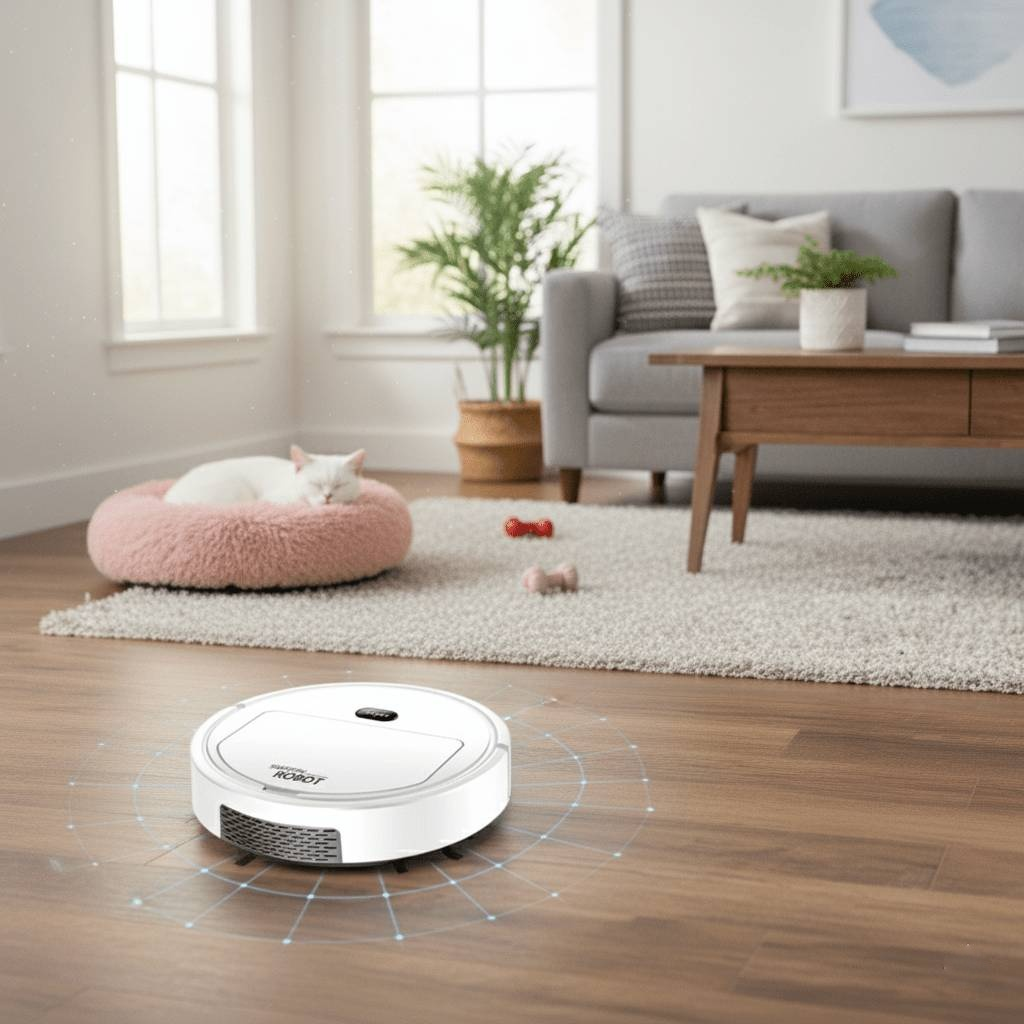 Quiet Robot Vacuum with Fine Particle Filter for Hard Surface Cleaning
