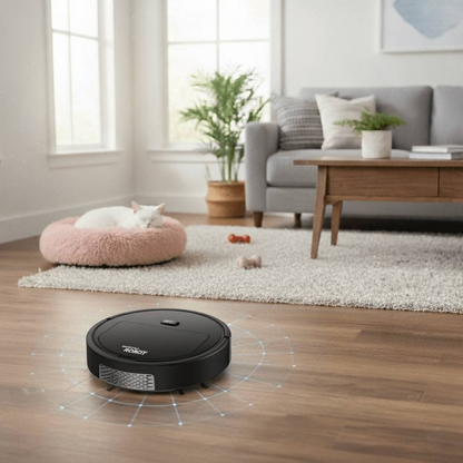 Quiet Robot Vacuum with Fine Particle Filter for Hard Surface Cleaning