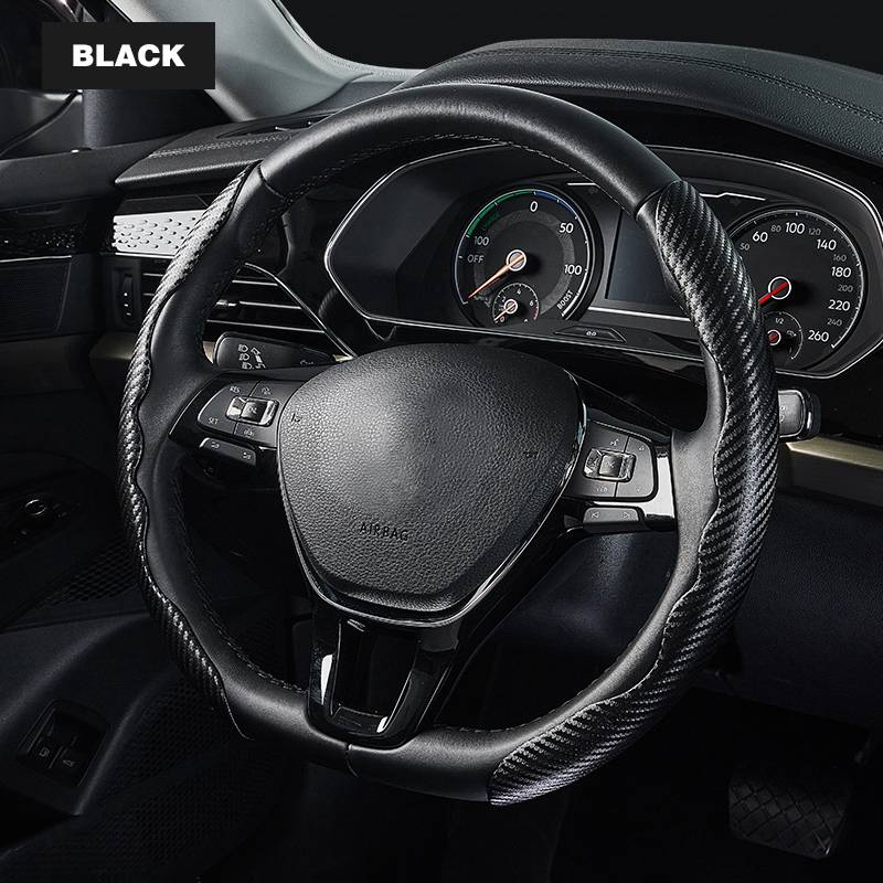 Non-Slip Carbon Fiber Steering Wheel Cover in Black and Red, 1.7mm Fit