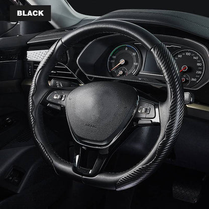 Non-Slip Carbon Fiber Steering Wheel Cover in Black and Red, 1.7mm Fit