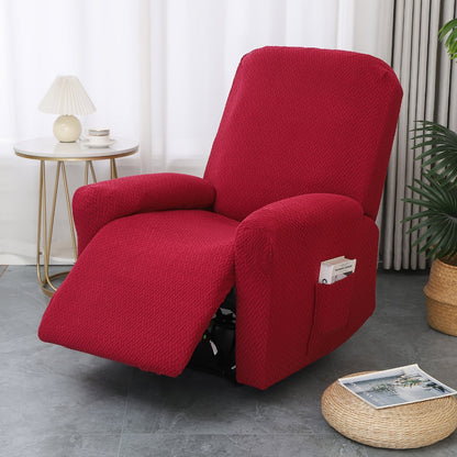 Fitted Recliner Chair Cover with Side Pocket for Comfort and Protection