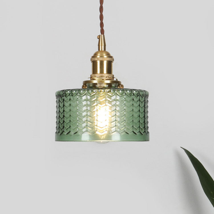 Vintage-Inspired Glass Pendant Light Fixture in Brass Finish